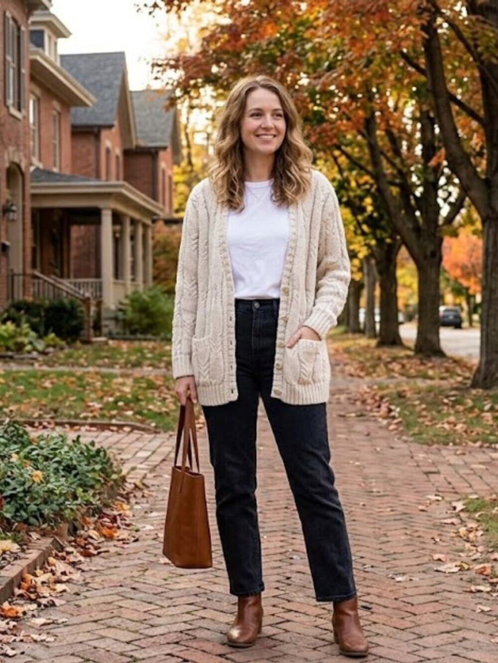 Woods & Gray Cream Chunky Cable Knit Cardigan Sweater Size M Ramie Cotton